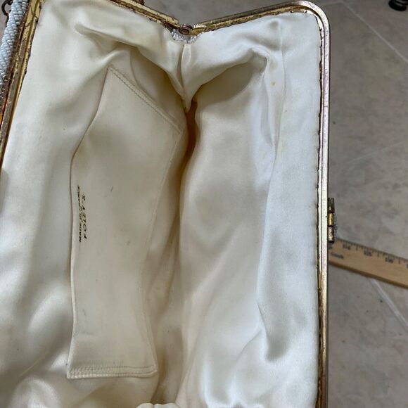 Vintage White Beaded 1950's Purse made in France for foley’s - Picture 9 of 11